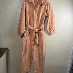 Free People Apricot Button-Down Jumpsuit